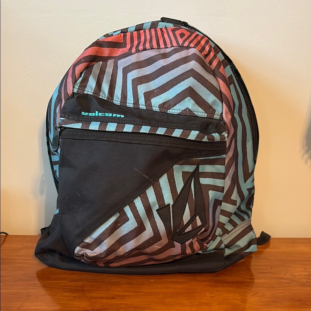 Volcom Black, Red and Blue Geometric Backpack